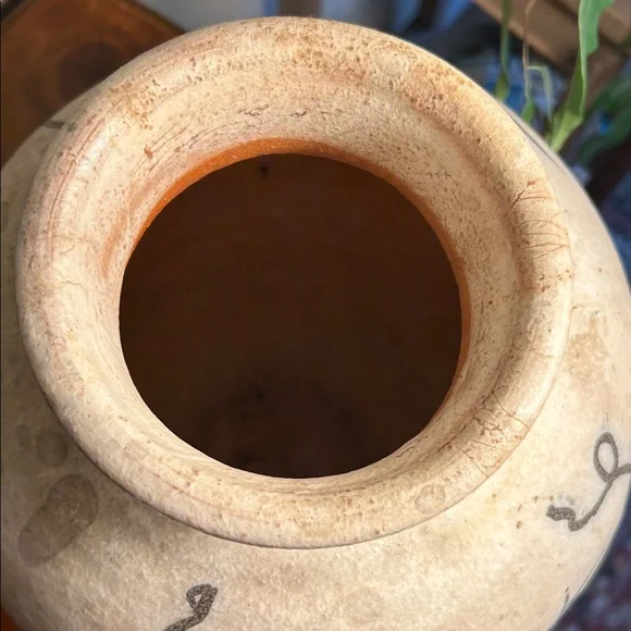 VTG Large MCM Abstract Graphic Art Hieroglyphics Earthenware Vase Centerpiece